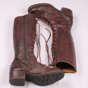 FRYE Leather Brown Granny Grny Zip Lace Boots 7.5